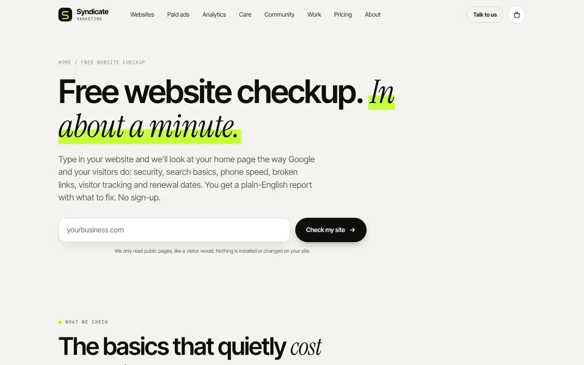 Free website checkup tool